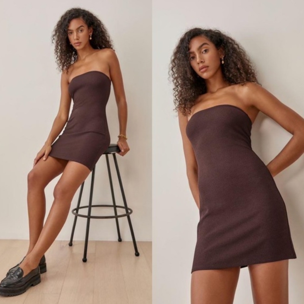 Reformation Kala Tube Mini Knit Dress in Walnut Brown small